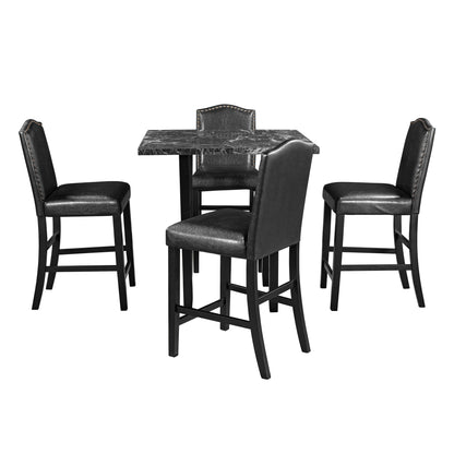 TOPMAX 5 Piece Dining Set with Matching Chairs and Bottom Shelf for Dining Room, Black Chair+Black Table