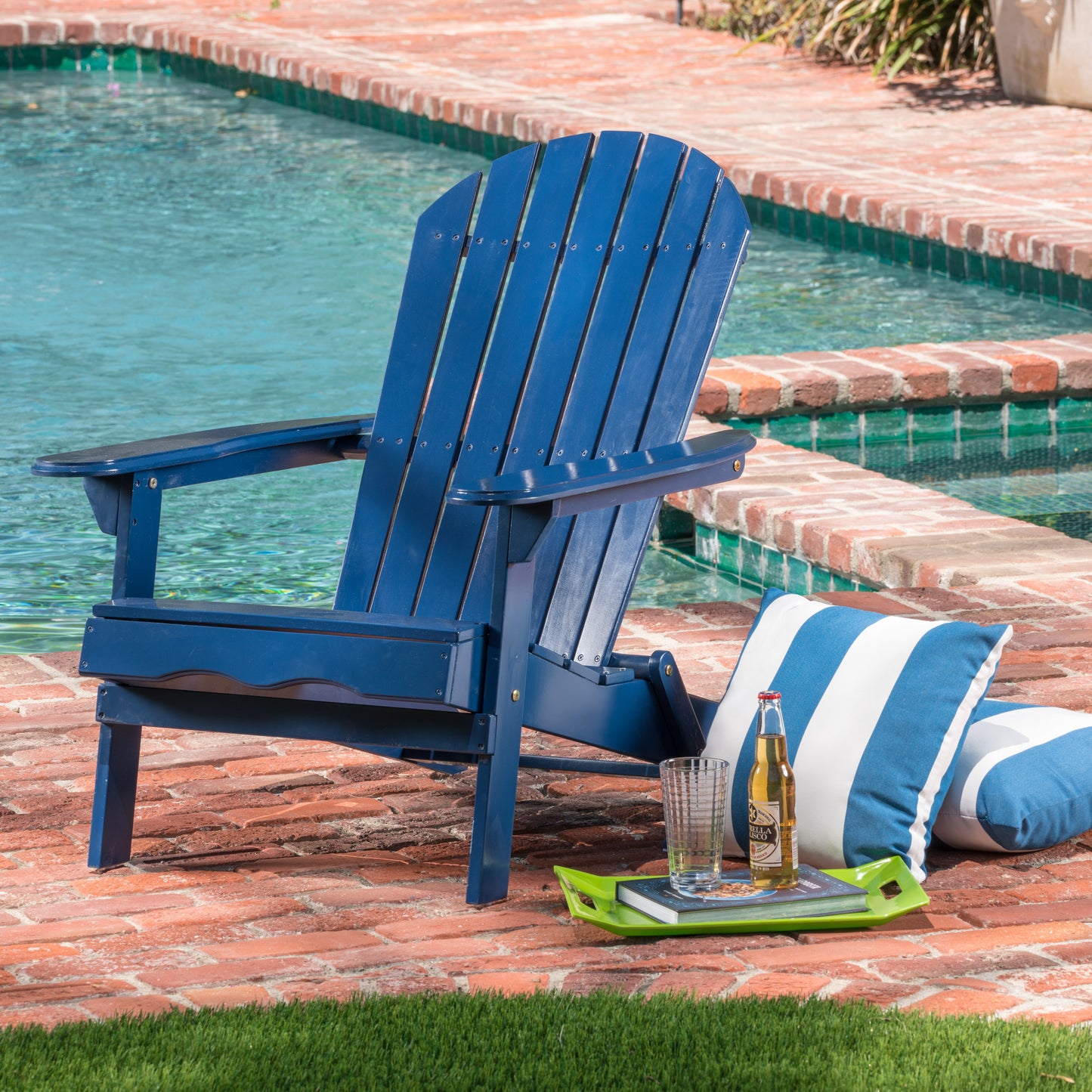 Milan Outdoor Acacia Folding Blue  Adirondack Chair