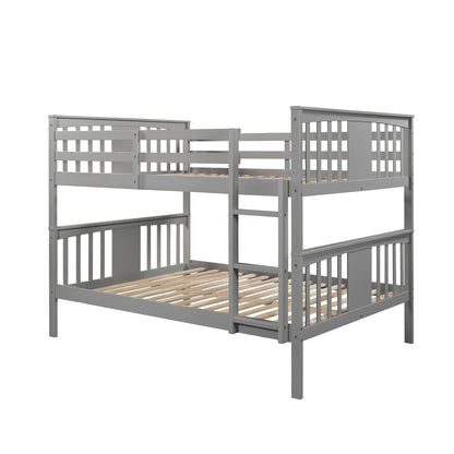 Full over Full Bunk Bed with Ladder for Bedroom, Guest Room Furniture-Gray(OLD SKU :LP000203AAE)