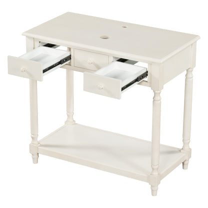 36" Bathroom Vanity Base without Sink, Open Storage Shelf, Two Drawers, Pre-Drilled Holes, Roman Style, Antique White