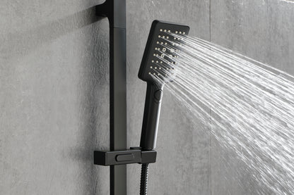 Shower System 16Inch Square Bathroom Luxury Rain Mixer Shower Combo Set Pressure Balanced Shower System with Shower Head, Hand Shower, Slide Bar, Shower Arm, Hose, and Valve Trim