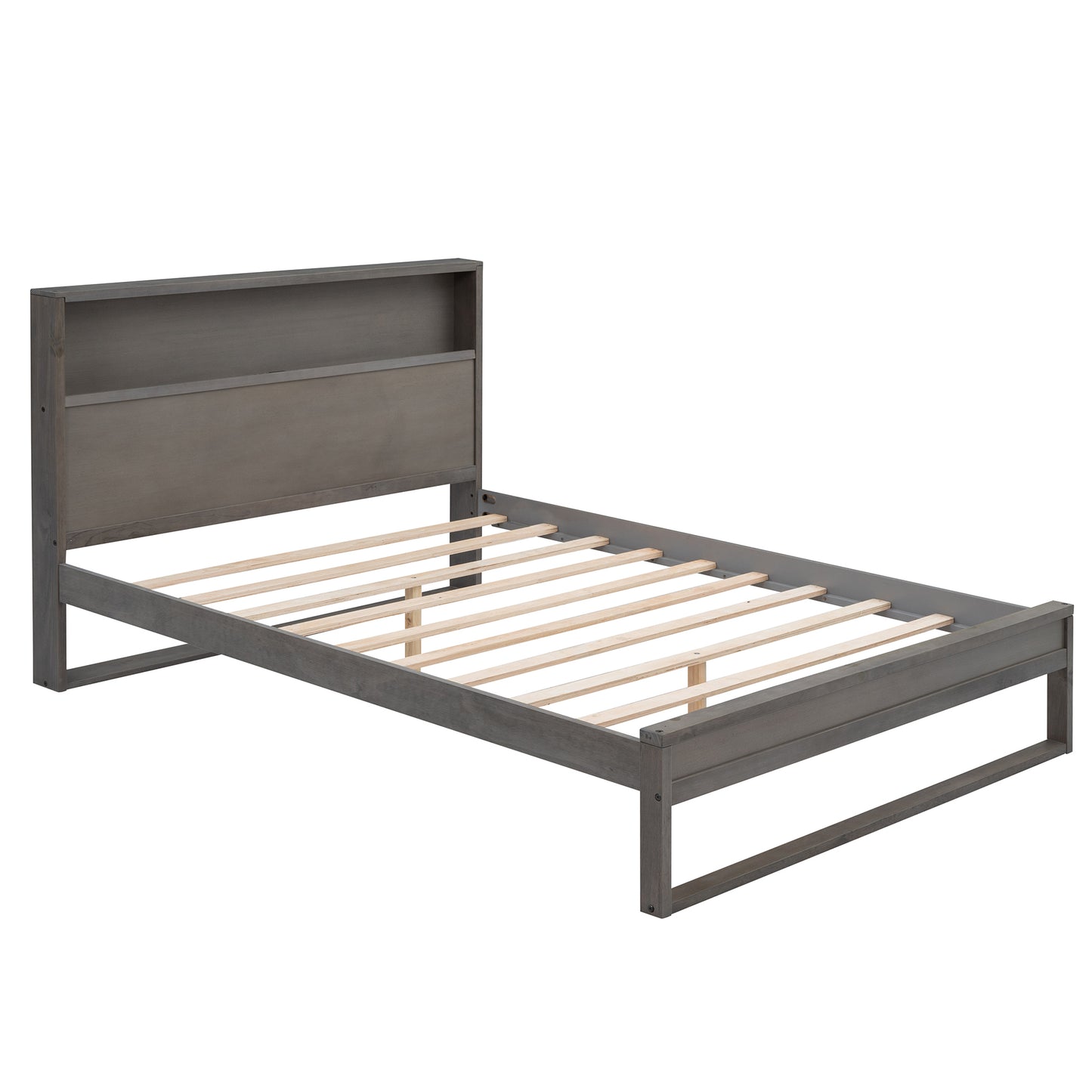 Platform Bed with Storage Headboard,Sockets and USB Ports,Queen Size Platform Bed,Antique Gray