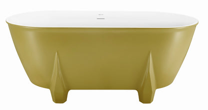 59" 100% Acrylic Freestanding Bathtub，Contemporary Soaking Tub，White inside and gold outside，Four corner bathtub