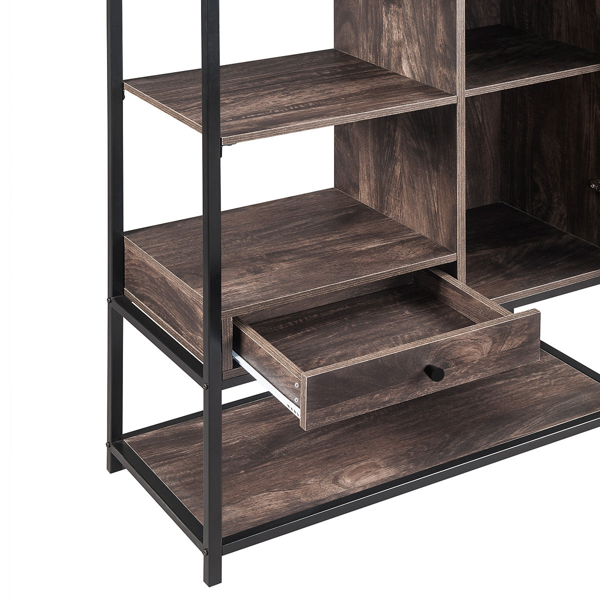 Home Office Bookcase and Bookshelf 5 Tier Display Shelf with Doors and Drawers, Freestanding Multi-functional Decorative Storage Shelving, Vintage Brown Industrial Style (Brown)