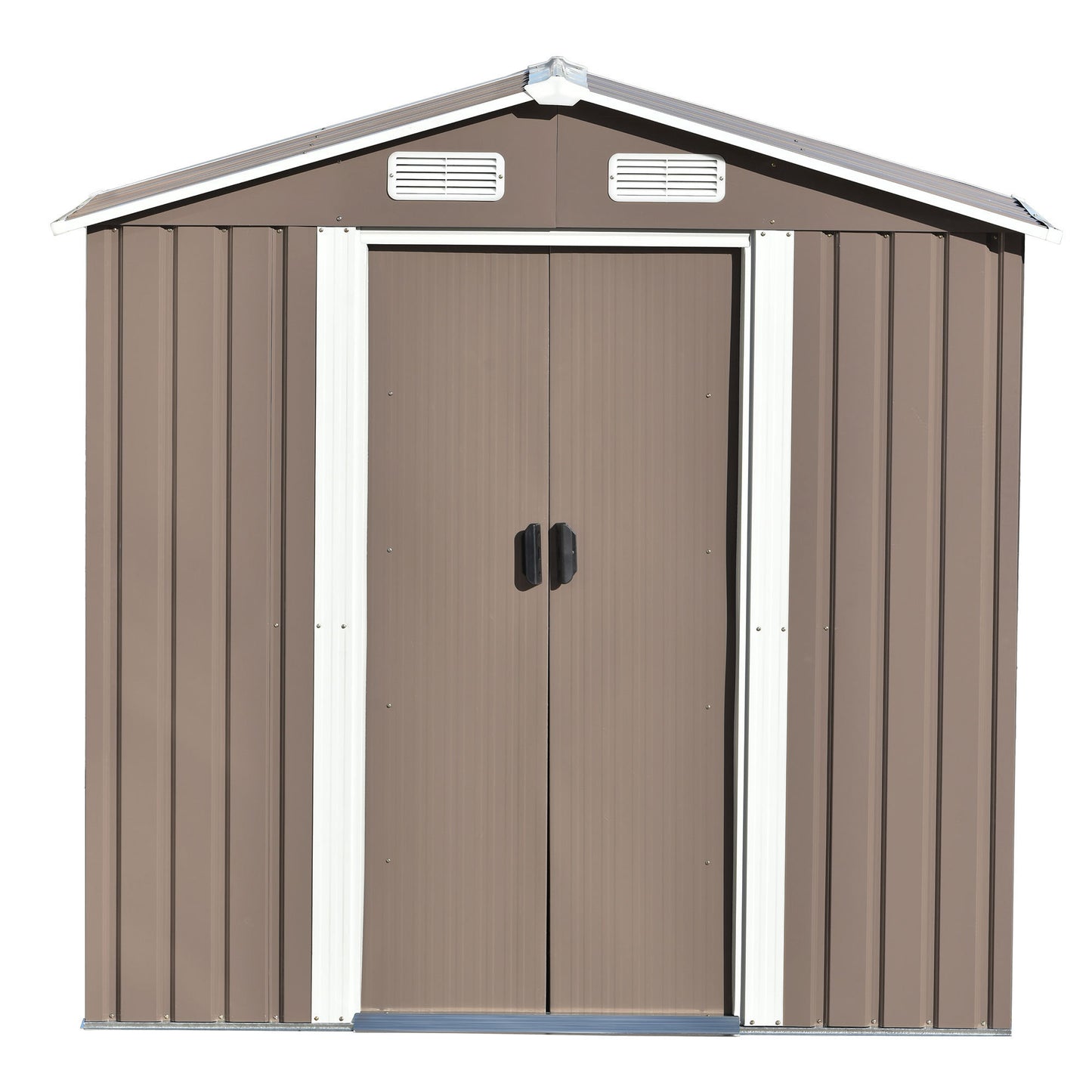 TOPMAX Patio 6ft x4ft Bike Shed Garden Shed, Metal Storage Shed with Lockable Door, Tool Cabinet with Vents and Foundation for Backyard, Lawn, Garden, Brown