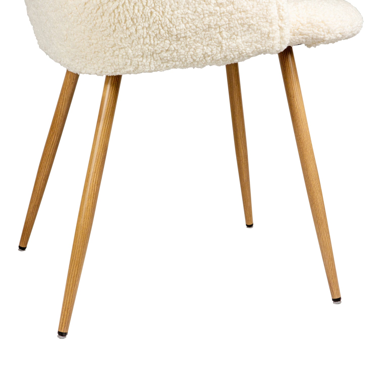 Upholstered teddy faux fur dining armrest chair set of 2 (Off White)