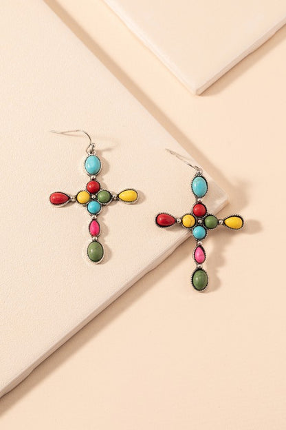 Western Cross Stone Dangling Earrings