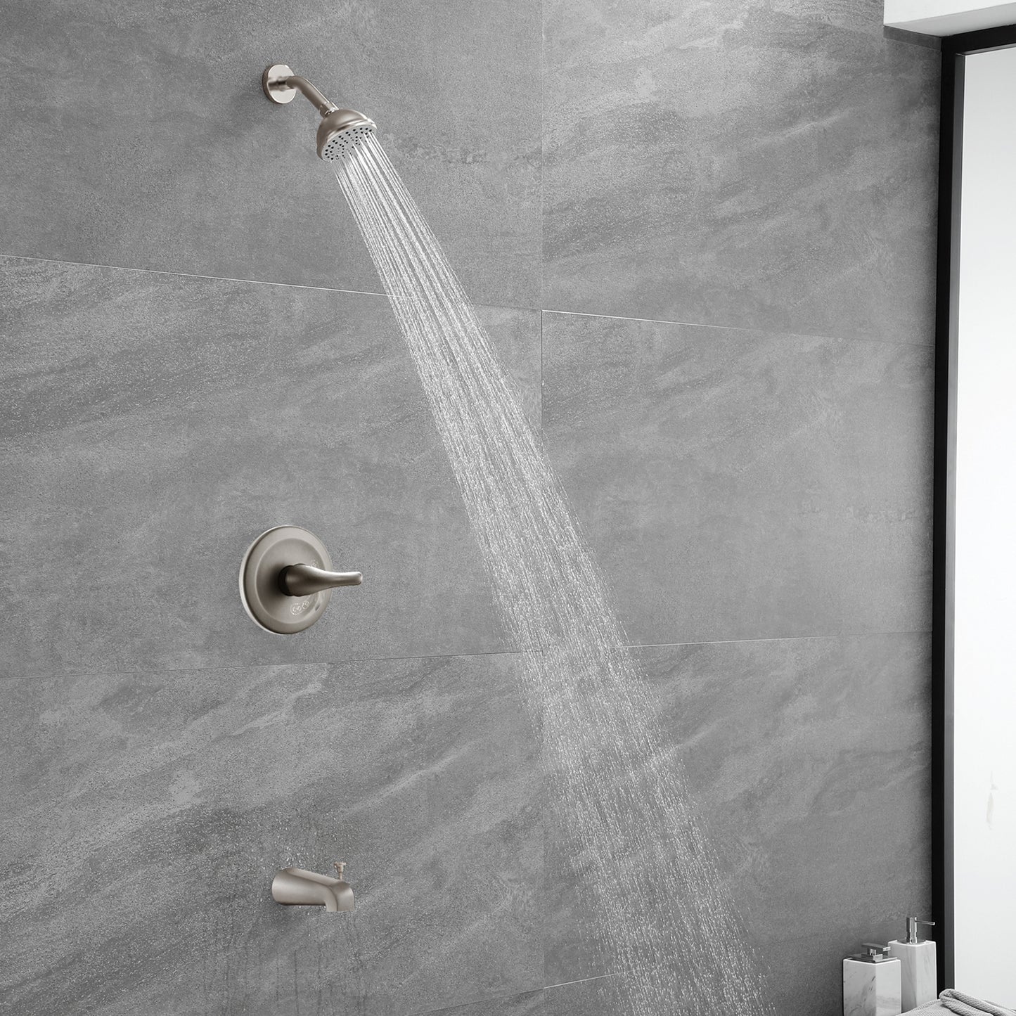 Brushed Nickel 6 Inch Shower Faucet wih Tub Spout Combo