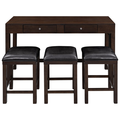 TOPMAX 4-Piece Counter Height Table Set with Socket and Leather Padded Stools, Espresso