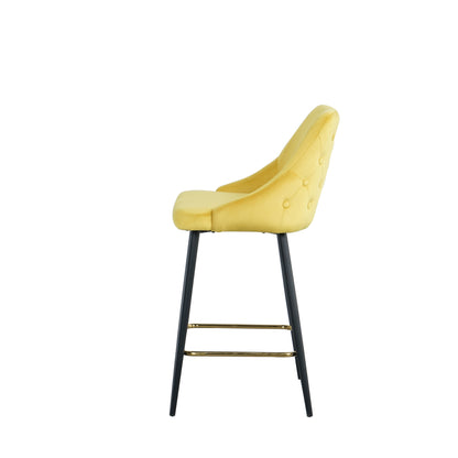 Luxury Modern Yellow Velvet Upholstered High Bar Stool Chair With Gold Legs(set of 2)