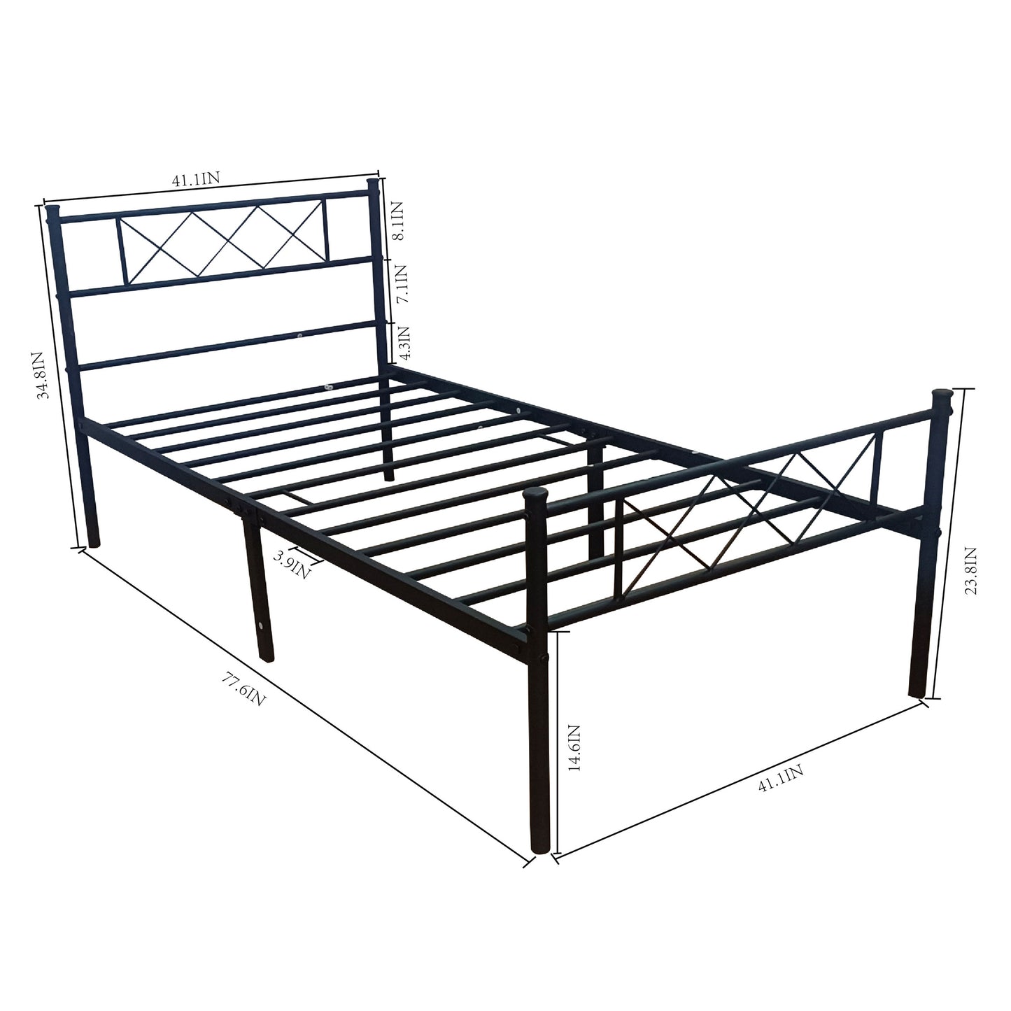 LT twin size single metal bed frame in black color for adult and children used in bedroom or dormitory with large storage space under the bed