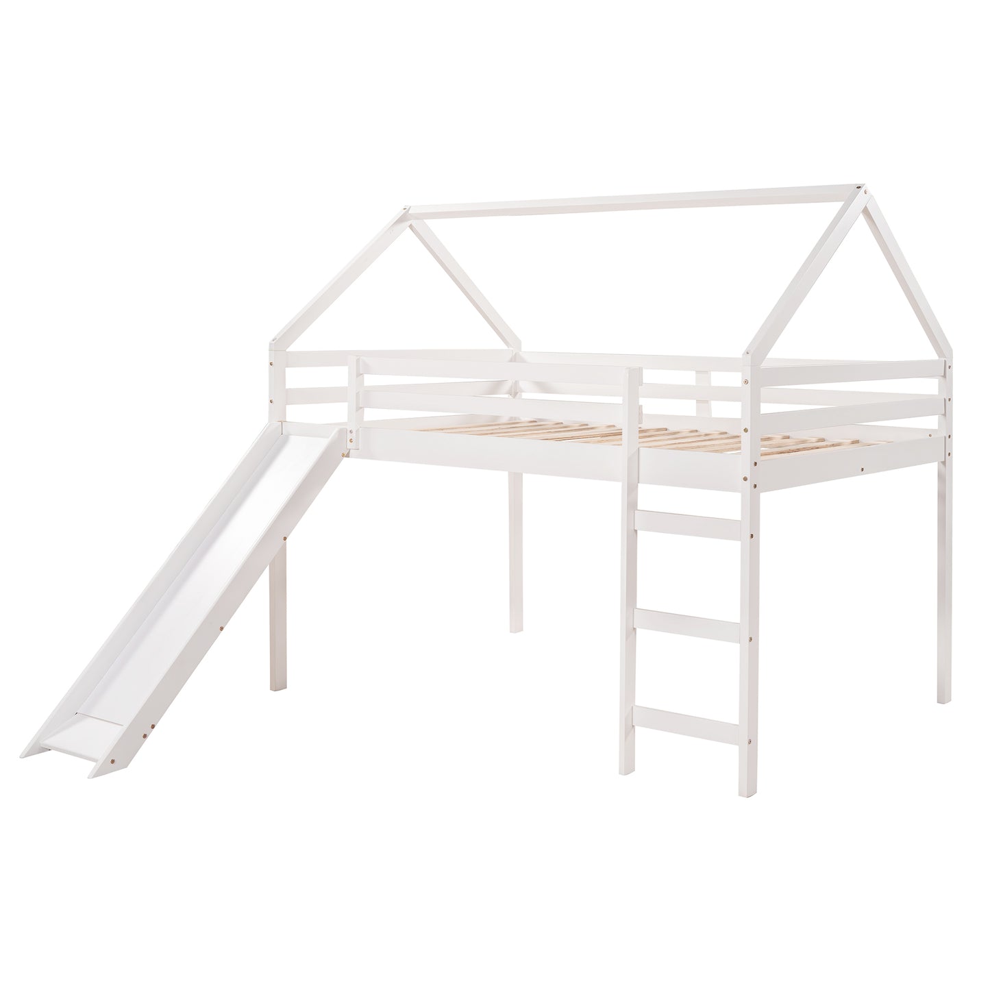 Full Size Loft Bed with Slide, House Bed with Slide,White(OLD SKU :WF281159AAK)