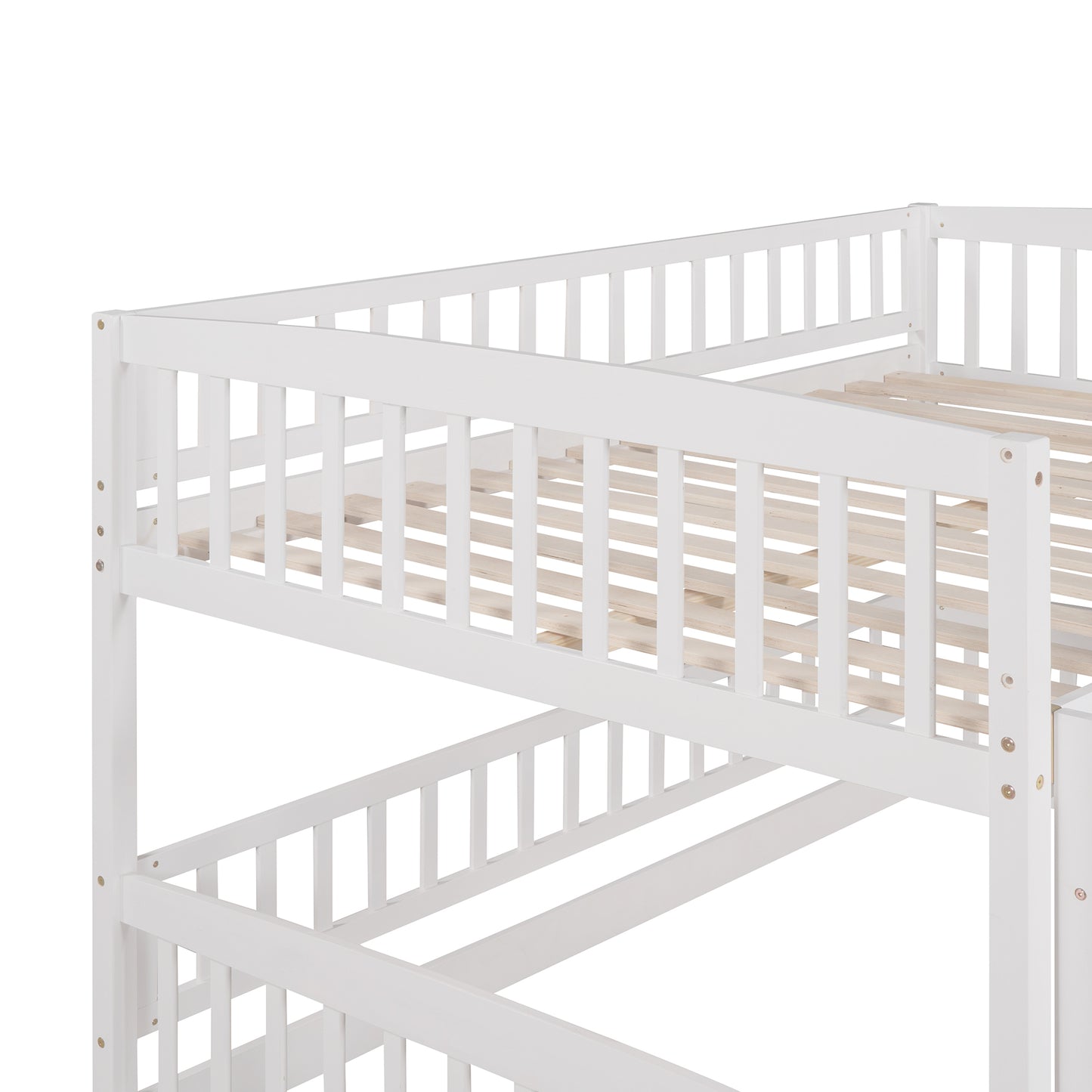 Bunk Bed with Slide,Full Over Full Low Bunk Bed with Fence and Ladder for Toddler Kids Teens White