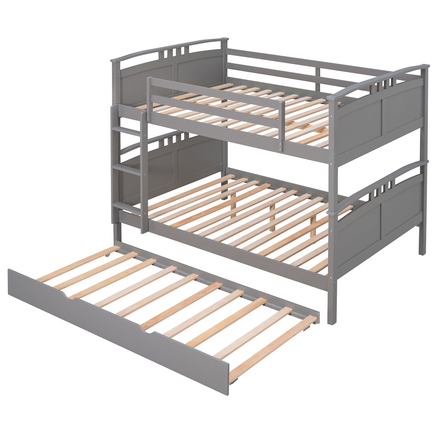 Full-Over-Full Bunk Bed with Twin size Trundle , Separable Bunk Bed for Bedroom - Grey