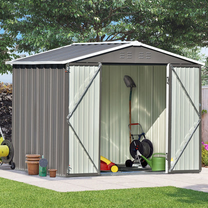 TOPMAX Patio 8ft x6ft Bike Shed Garden Shed, Metal Storage Shed with Lockable Doors, Tool Cabinet with Vents and Foundation Frame for Backyard, Lawn, Garden, Gray