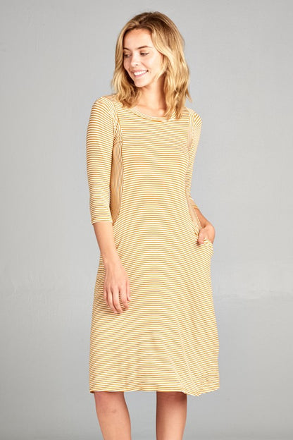 STRIPE SIDE POCKET MIDI DRESS