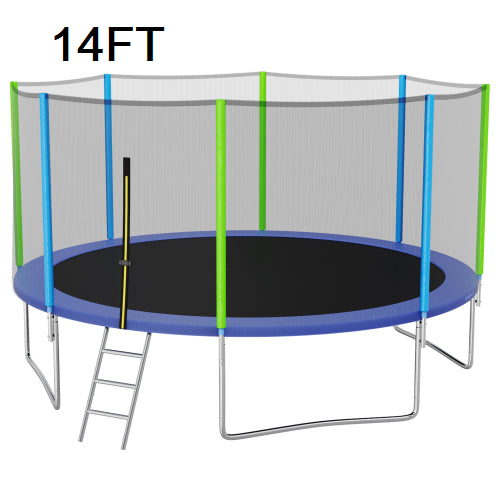 14FT Trampoline for Kids with Safety Enclosure Net, Ladder d 8 Wind Stakes, Spring Cover Padding