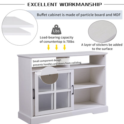 TREXM Modern Kitchen Sideboard Buffet with 2 Glass Sliding Doors and Adjustable Shelves Storage Cabinet for Dining Room (Antique White)