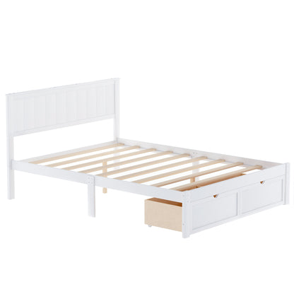 Full Size Platform Bed with Under-bed Drawers, White