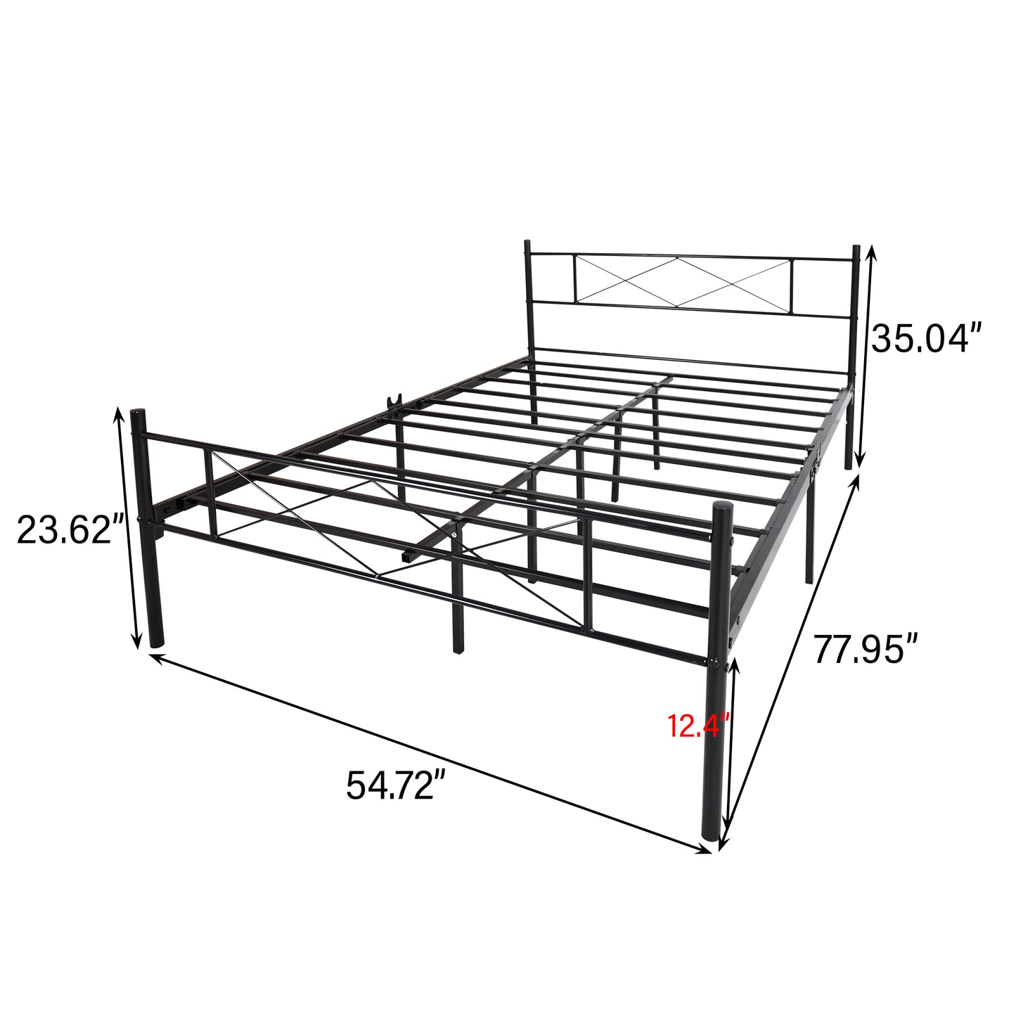 Metal Bed Frame Mattress Foundation with Vintage Headboard and Footboard Easy Assembly No Spring Needed, Full Black