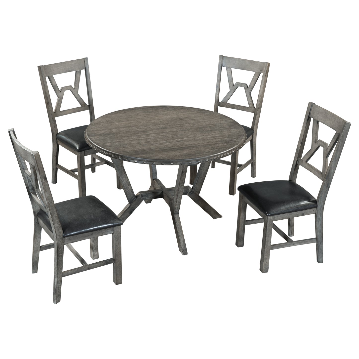 TOPMAX Mid-Century 5-Piece Dining Table Set, Round Table with Cross Legs, 4 Upholstered Chairs for Small Places, Kitchen, Studio, Gray