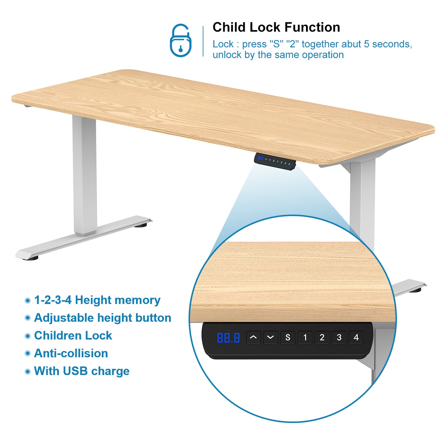 Electric Standing Desk  with Dual Motor  3-Stage Height Adjustable Sit Stand Desk Computer Workstation with USB Charge，White