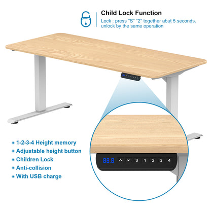 Electric Standing Desk  with Dual Motor  3-Stage Height Adjustable Sit Stand Desk Computer Workstation with USB Charge，White