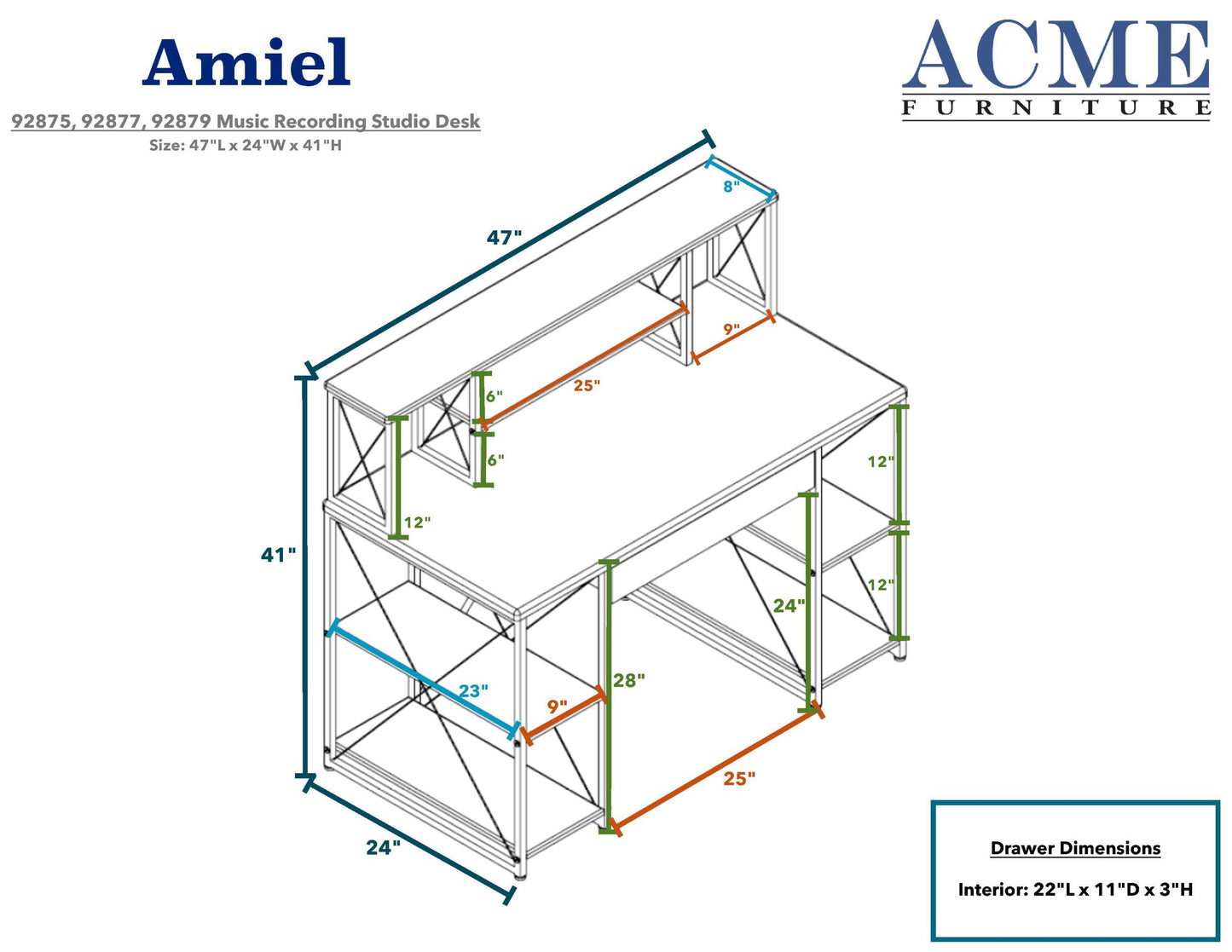 ACME Amiel Desk, White & Black 92879