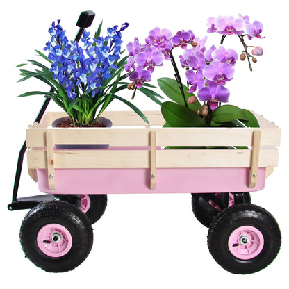 Outdoor Wagon All Terrain Pulling w/Wood Railing Air Tires Children Kid Garden