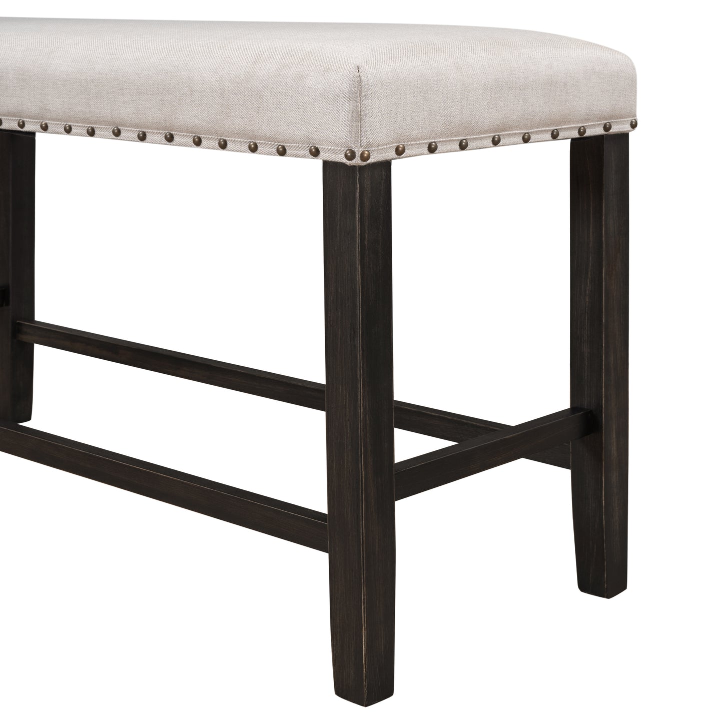 TOPMAX Rustic Wooden Upholstered Dining Bench for Small Places, Espresso+ Beige