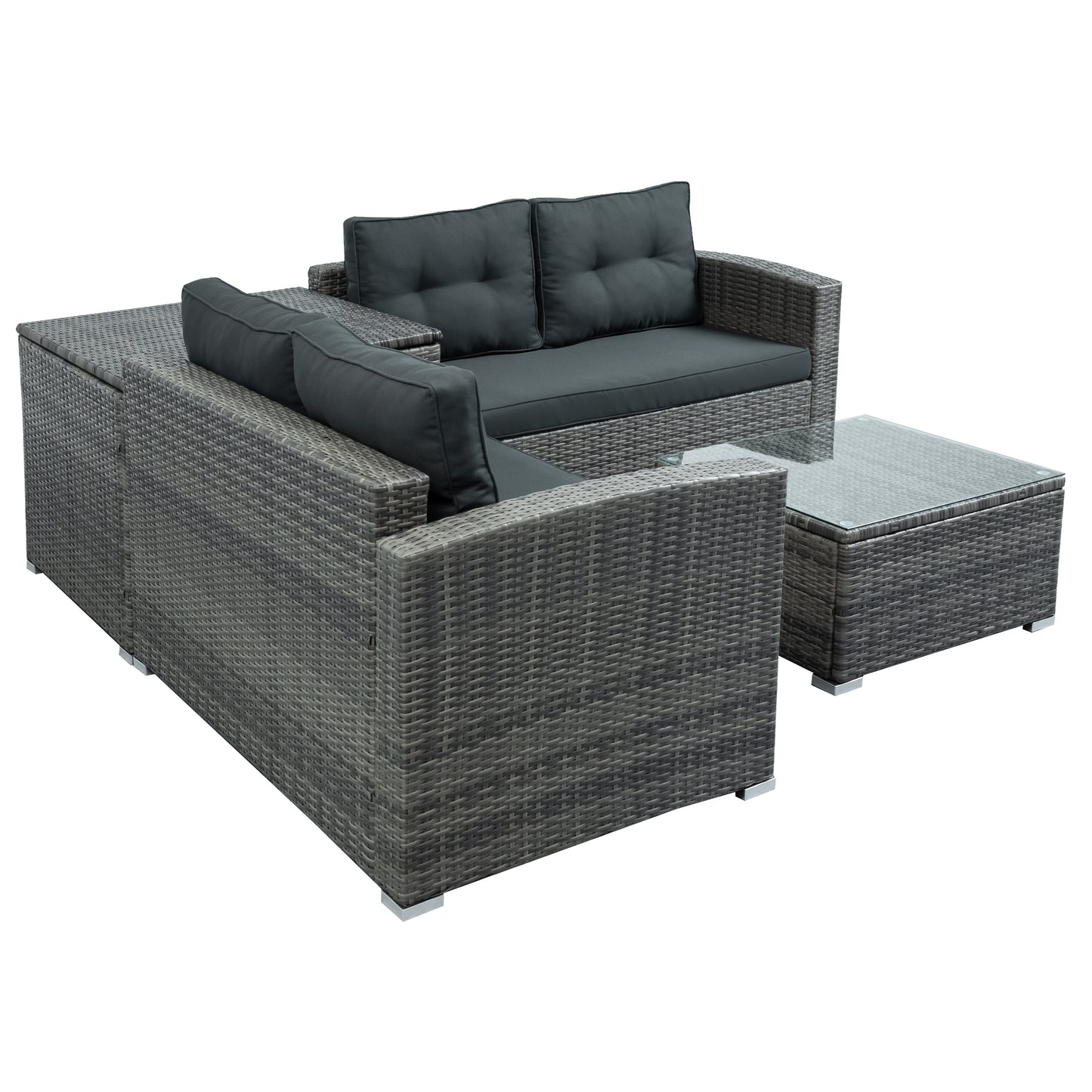 U_STYLE Outdoor Furniture Sofa Set with Large Storage Box