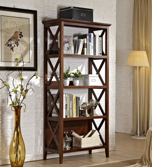 4 Tier Bookcases, 67‘’ Bookshelf with Sturdy Solid Frame, Shelves for Home and Office Organizer, Walnut