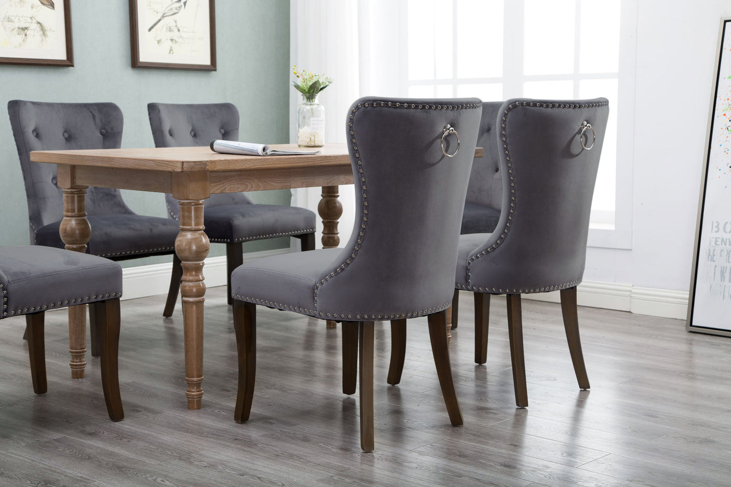 TOPMAX Dining Chair Tufted Armless Chair Upholstered Accent Chair, Set of 4 (Grey)