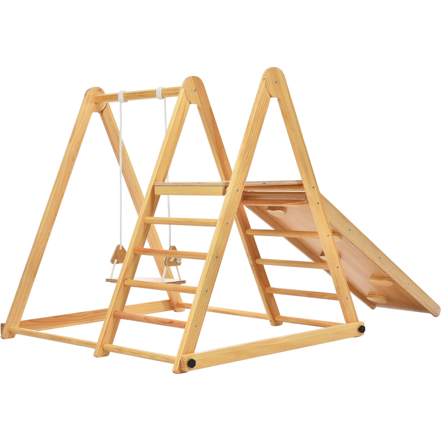 Wooden Swing and Slide Set Indoor Foldable Climbing Playground Playset for Kids, Wooden Climbing Toys with Rock Climb Ramp for Toddlers