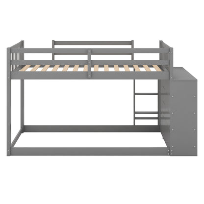 Twin over Twin Bunk Bed with Attached Cabinet and Shelves Storage ,Gray (OLD SKU:GX000513AAE)