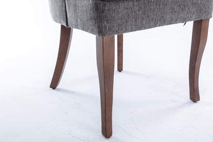 Exquisite Gray Linen Fabric Upholstered Strip Back Dining Chair with Solid Wood Legs 2 Pcs