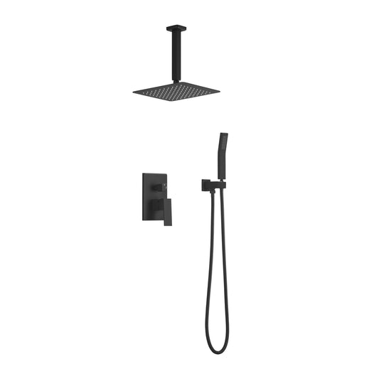 10 Inches Matte Black Shower Set System Bathroom Luxury Rain Mixer Shower Combo Set Ceiling Mounted Rainfall Shower Head Faucet (Contain Shower Faucet Rough-In Valve Body and Trim)