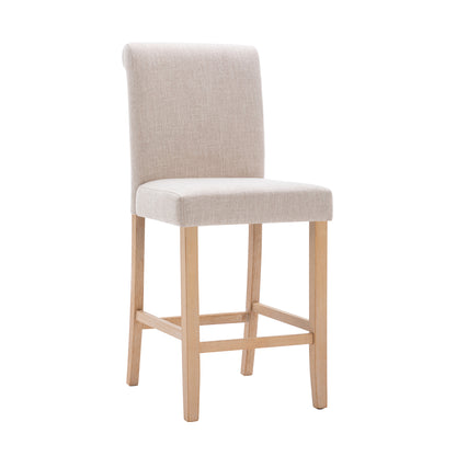 Hengming Set of 2 Bar Stools Soft Cushions with Solid Wood Legs(Beige)