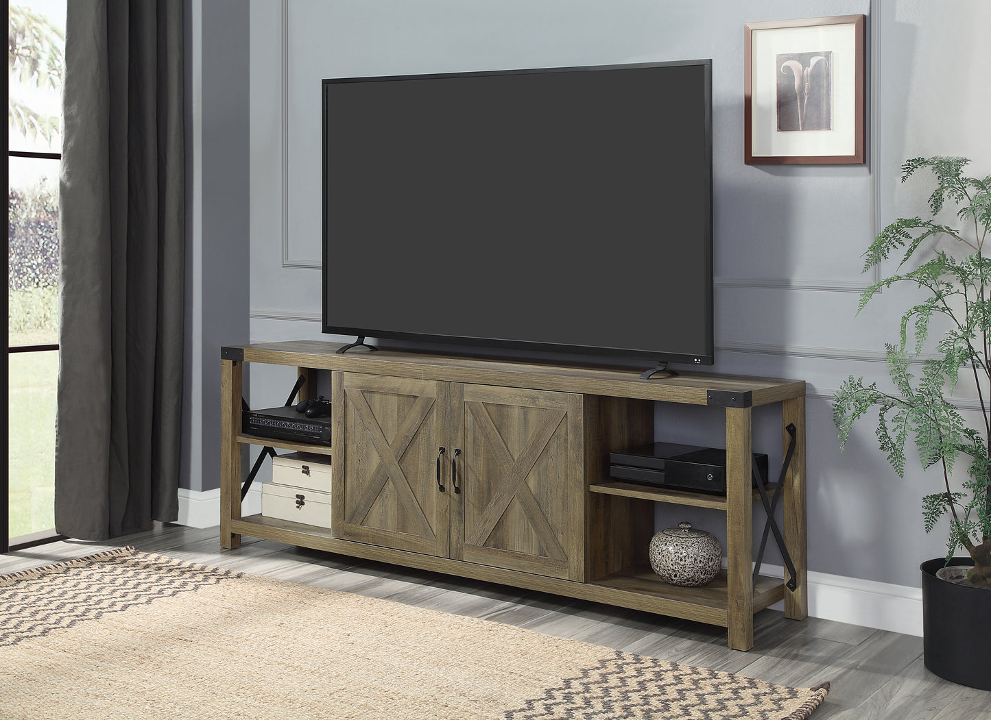 ACME Abiram TV Stand in Rustic Oak Finish LV01000