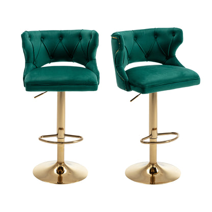 Bar Stools With Back and Footrest Counter Height Dining Chairs-Velvet Green-2PCS/SET