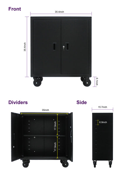 Metal Storage Cabinet with Locking Doors and One  Adjustable Shelves With 4 Wheels