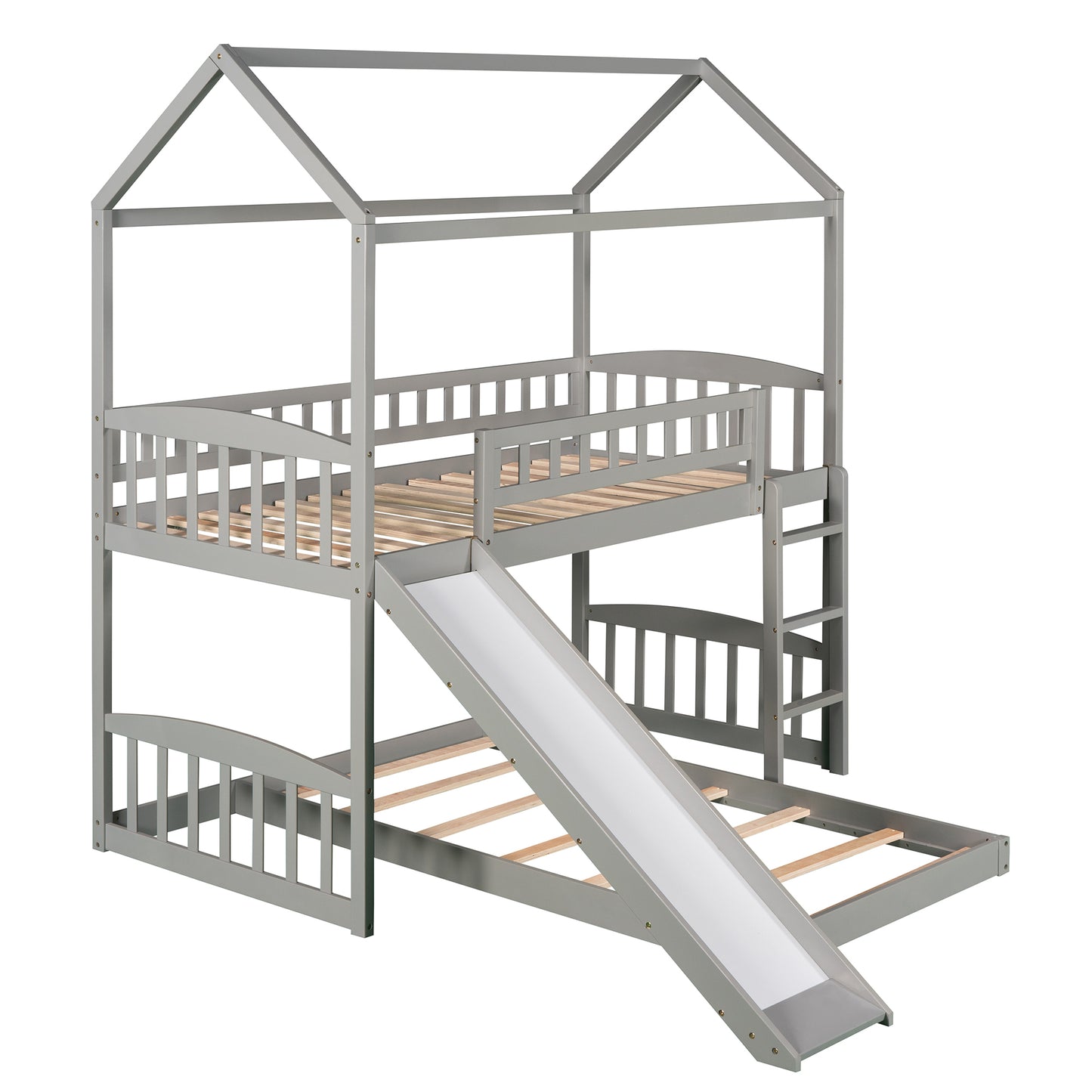 Twin Over Twin Bunk Bed with Slide, House Bed with Slide, Gray(OLD SKU: LP000214AAE)