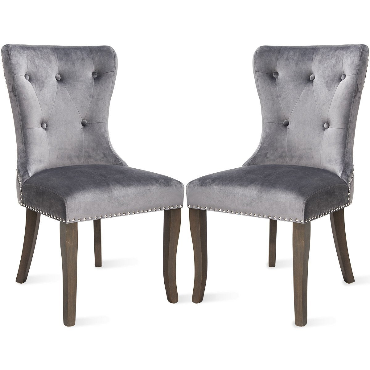 TOPMAX Victorian Dining Chair Button Tufted Armless Chair Upholstered Accent Chair,Nailhead Trim,Chair Ring Pull Set of 2 (Grey)