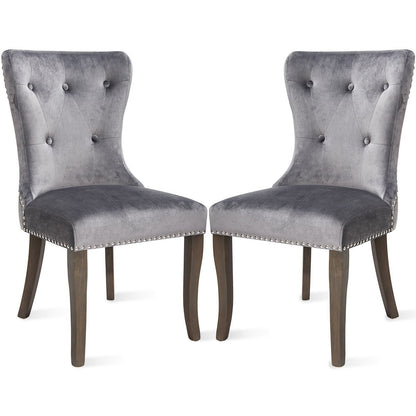 TOPMAX Victorian Dining Chair Button Tufted Armless Chair Upholstered Accent Chair,Nailhead Trim,Chair Ring Pull Set of 2 (Grey)