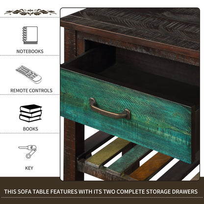TREXM Console Table Sofa Table Console Tables for Entryway Hallway Bathroom Living Room with Drawers and 2 Tiers Shelves (Colorful)