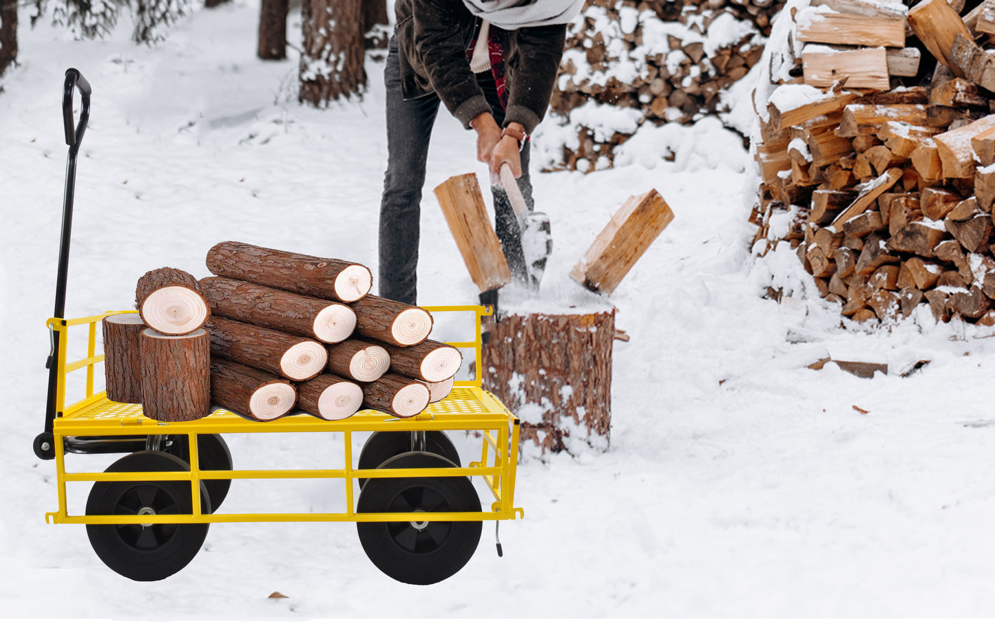 Tools cart Wagon Cart Garden cart trucks make it easier to transport firewood （Yellow colour）