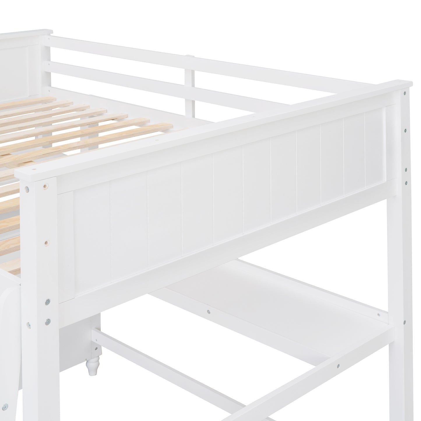 Full size Loft Bed with Drawers and Desk, Wooden Loft Bed with Shelves - White(OLD SKU:LT000529AAK)