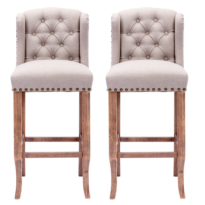 30 Inches Seat Height Bar Chairs Set of 2,Wing Back Farmhouse Nailhead Trim Upholstered Bar stools with Tufted Upholstered ,Cream