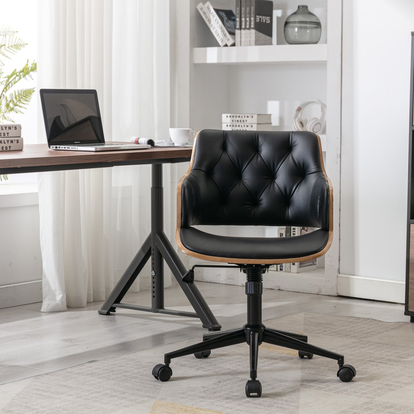 HengMing Bentwood Adjustable Office Chair , black PU Leather Upholstery and black foot