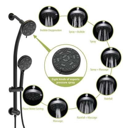 Multi Function Dual Shower Head - Shower System with 4.7" Rain Showerhead, 8-Function Hand Shower, Adjustable Slide Bar,Matte Black